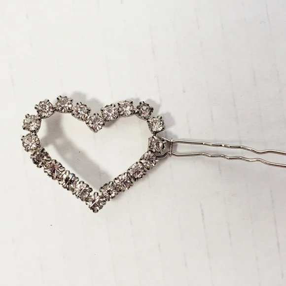 Rhinestone Crystal Heart-Shaped Hair Barrette Vintage - Picture 5 of 8